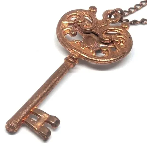 Handmade Shark Tooth Copper Key Necklace - Picture 3 of 7